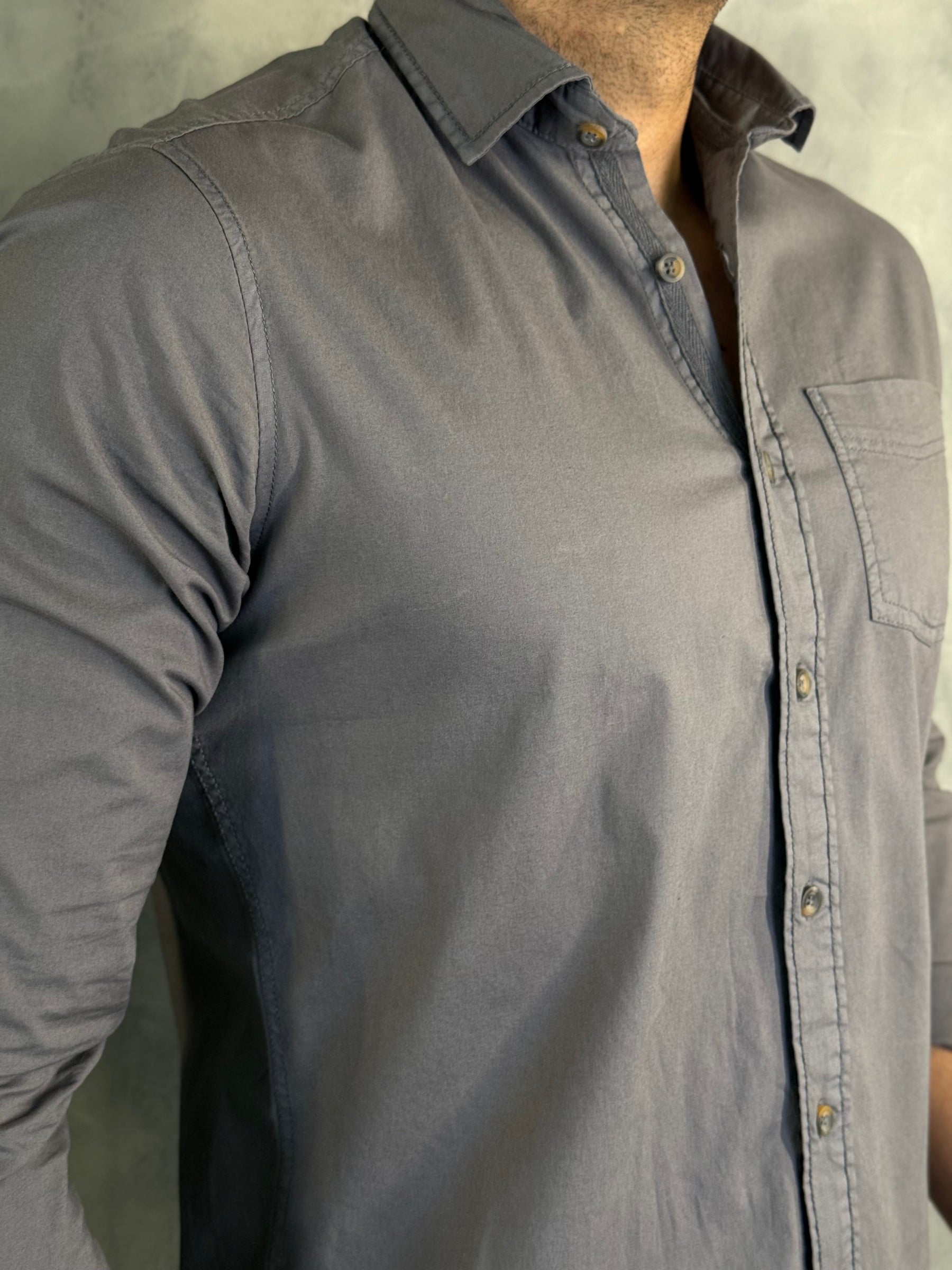 CAMISA M/L SARJA TINTURADA PONTO H