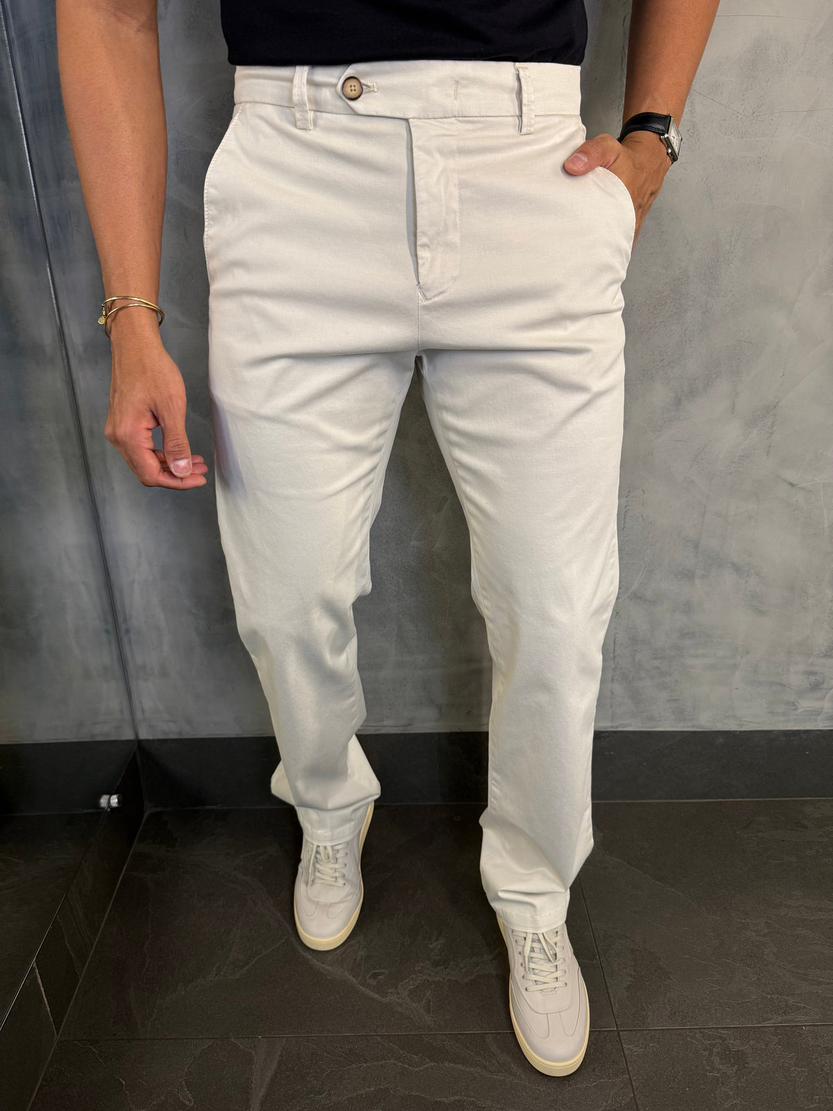 CALÇA ALF. SARJA REGULAR PONTO H MARFIM