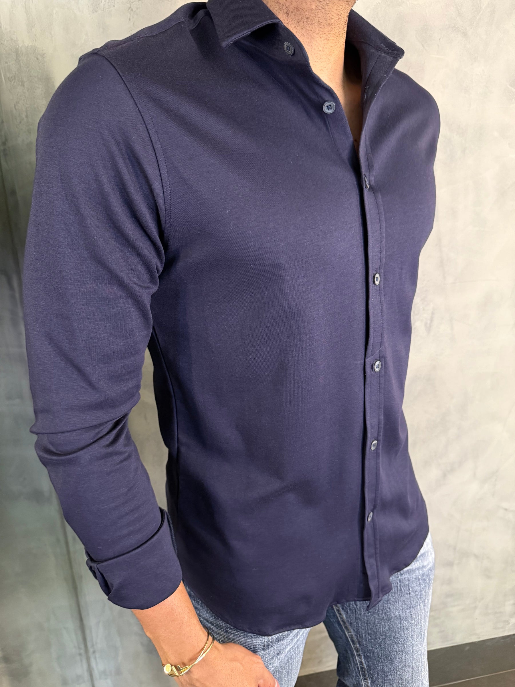 CAMISA M/L MALHA PONTO H MARINHO