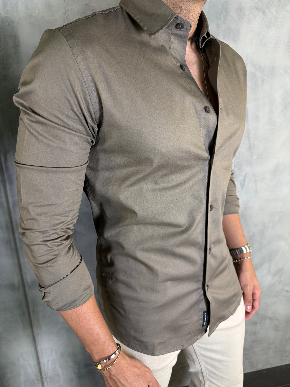 CAMISA M/L SOCIAL ELASTANO KINGEJOE KAKI