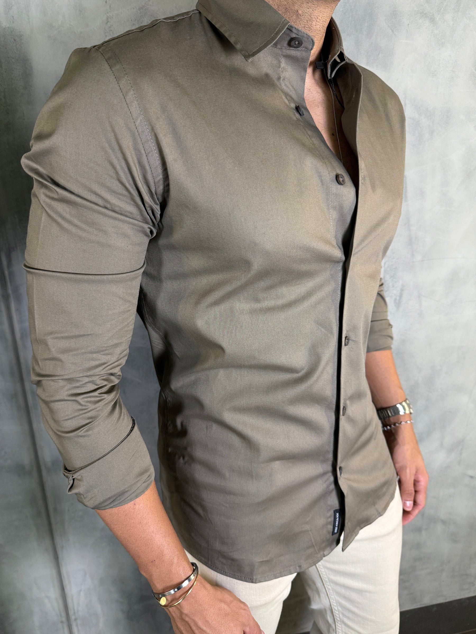 CAMISA M/L SOCIAL ELASTANO KINGEJOE KAKI