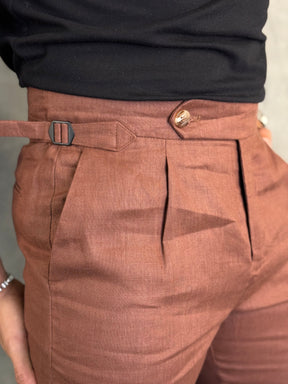 CALÇA ALF. GURKHA PURO LINHO PONTO H MARROM