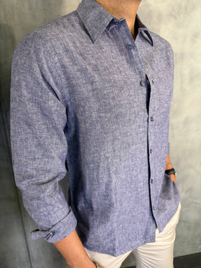 CAMISA M/L LINHO FIO TINTO PONTO H