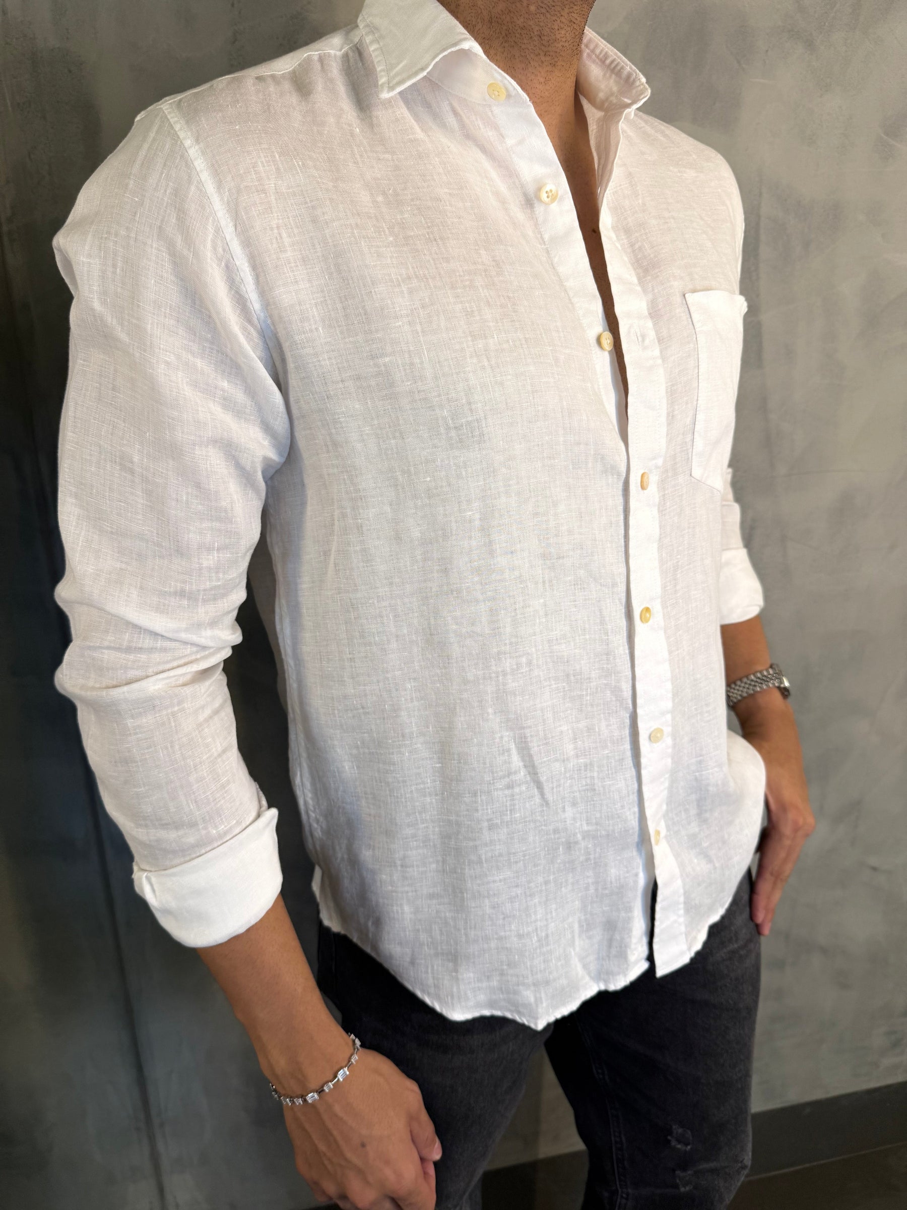 CAMISA M/L PURO LINHO PONTO H BRANCO