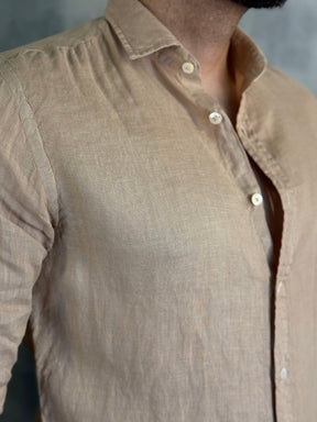 CAMISA M/L PURO LINHO PONTO H BEGE