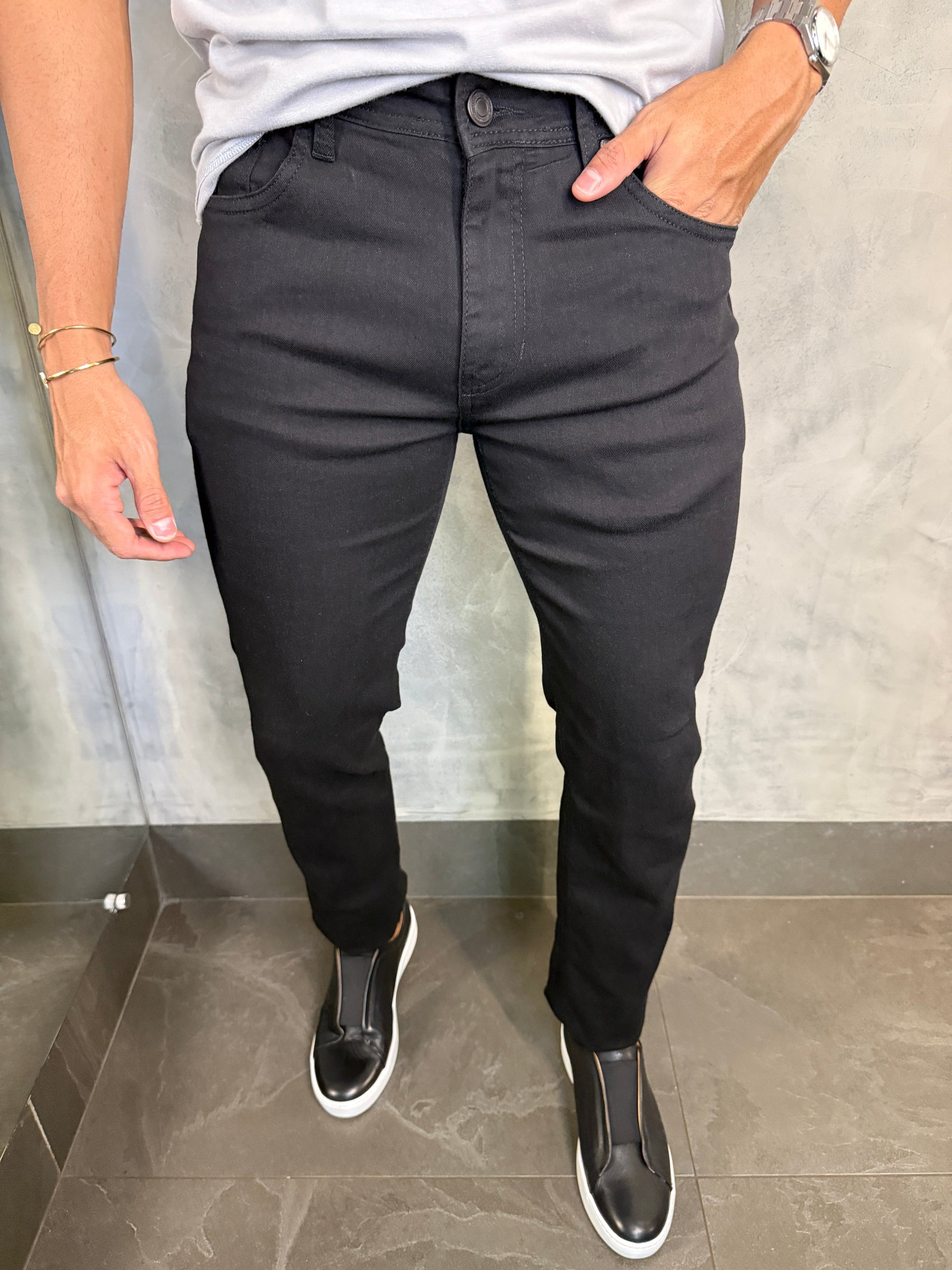 CALÇA JEANS FIVE SLIM FIT PONTO H PRETO
