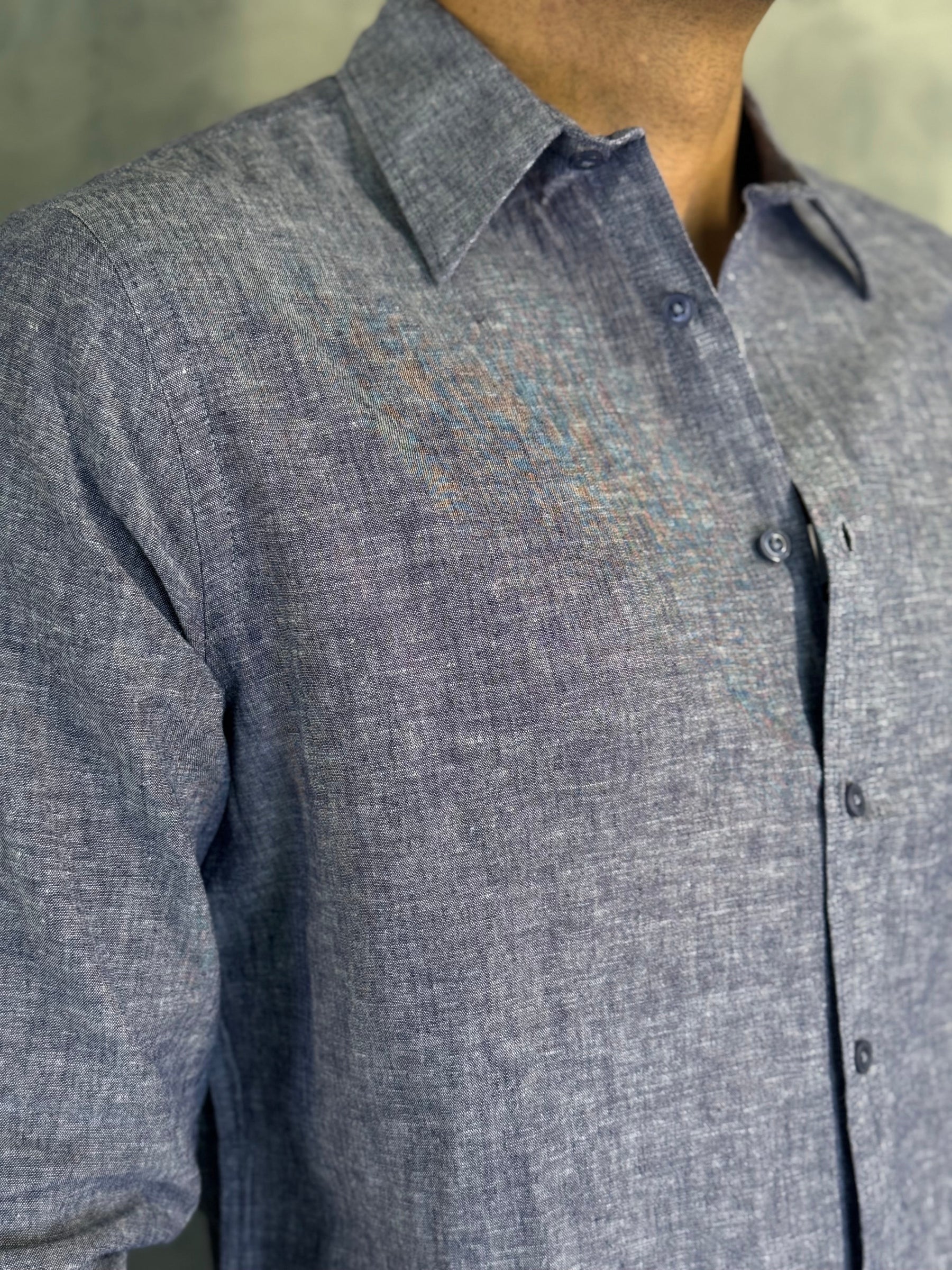 CAMISA M/L LINHO FIO TINTO PONTO H