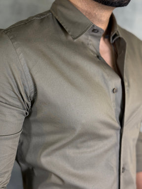 CAMISA M/L SOCIAL ELASTANO KINGEJOE KAKI