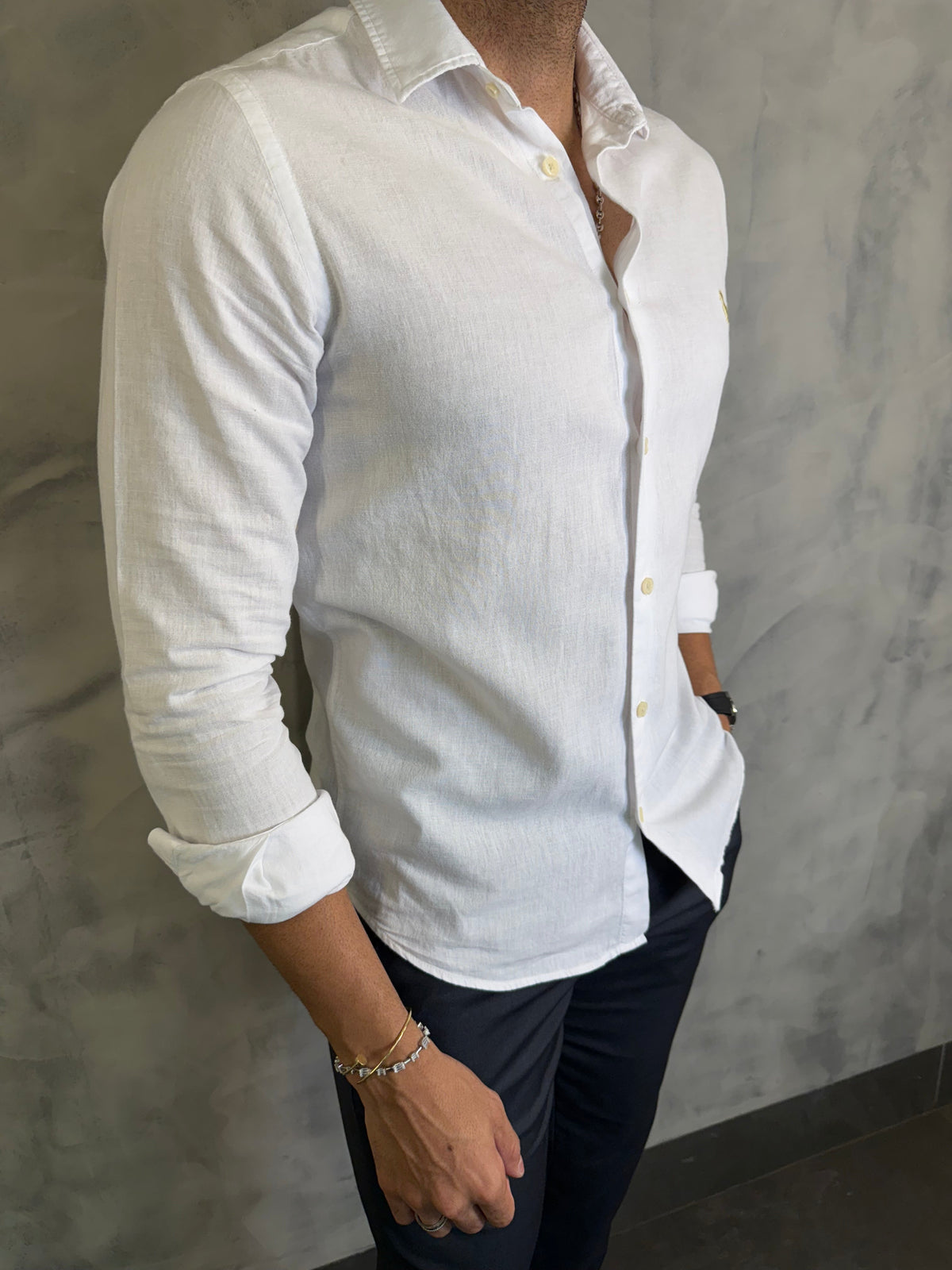 CAMISA M/L LINHO BORDADO GOLDEN RESERVA BRANCO