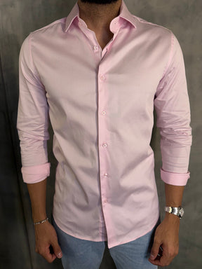 CAMISA M/L CETIM ELASTANO PONTO H ROSA