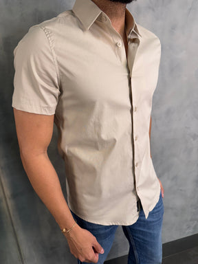 CAMISA SOCIAL ELASTANO M/C KINGEJOE BEGE