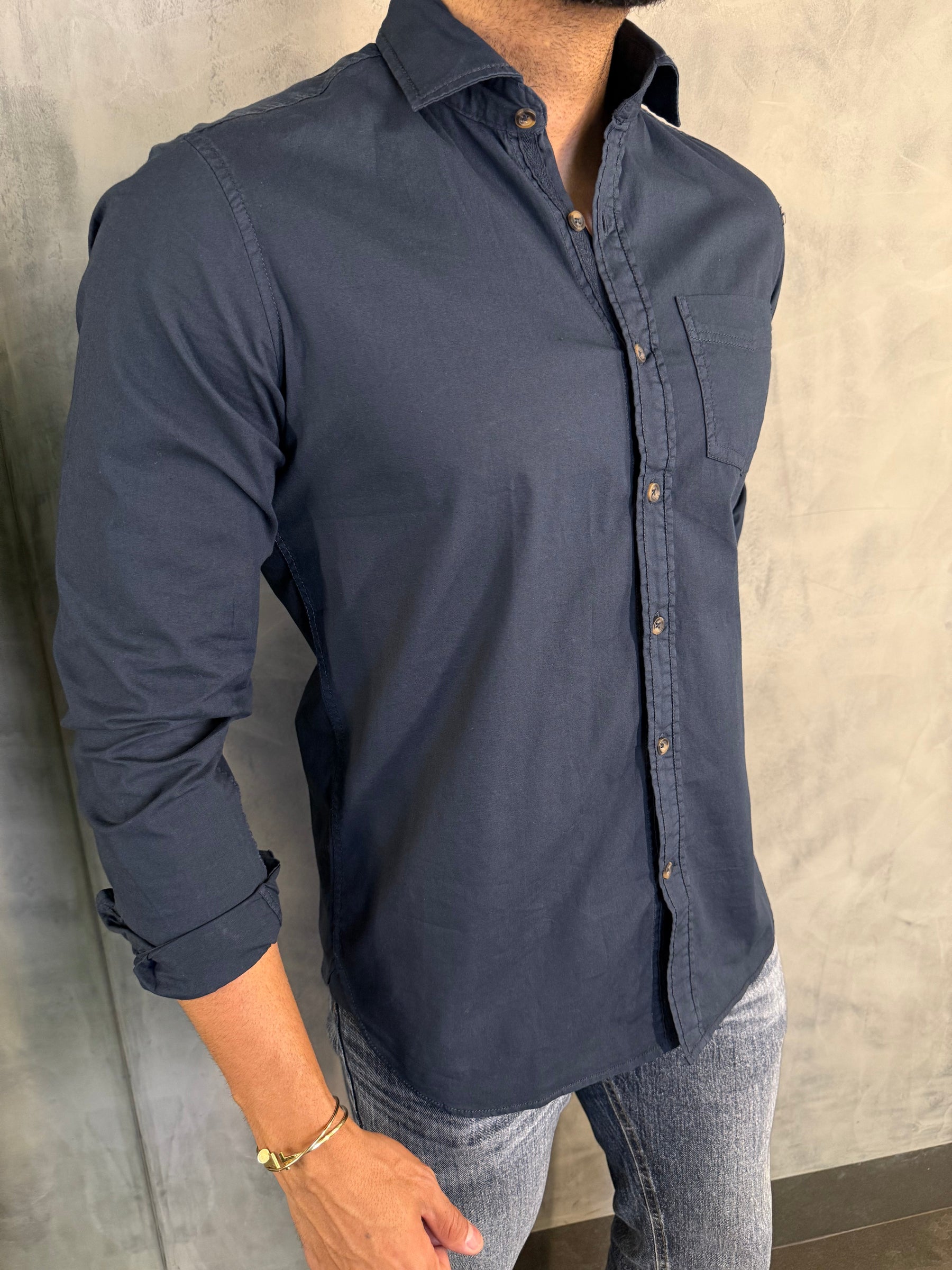 CAMISA M/L SARJA TINTURADA PONTO H