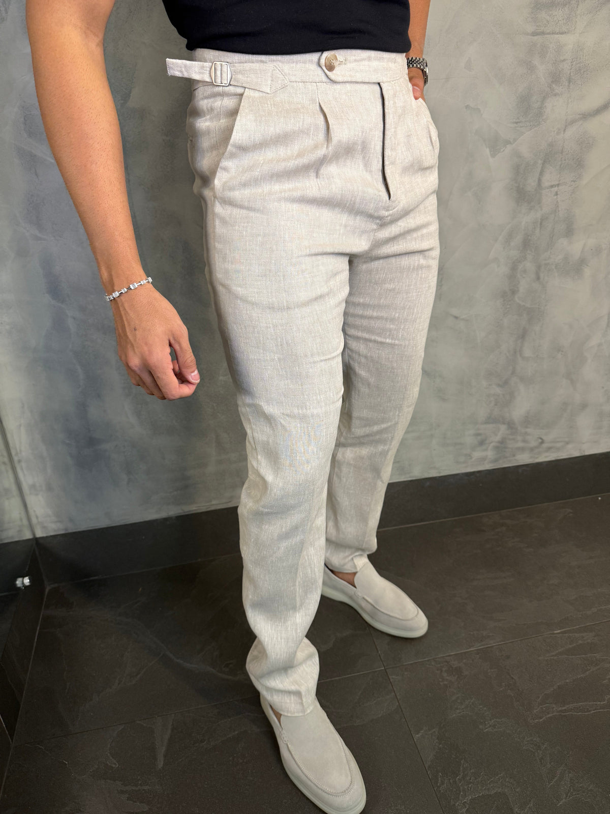 CALÇA ALF. GURKHA PURO LINHO PONTO H NATURAL