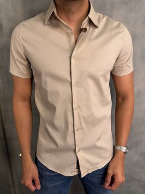 CAMISA SOCIAL ELASTANO M/C KINGEJOE BEGE