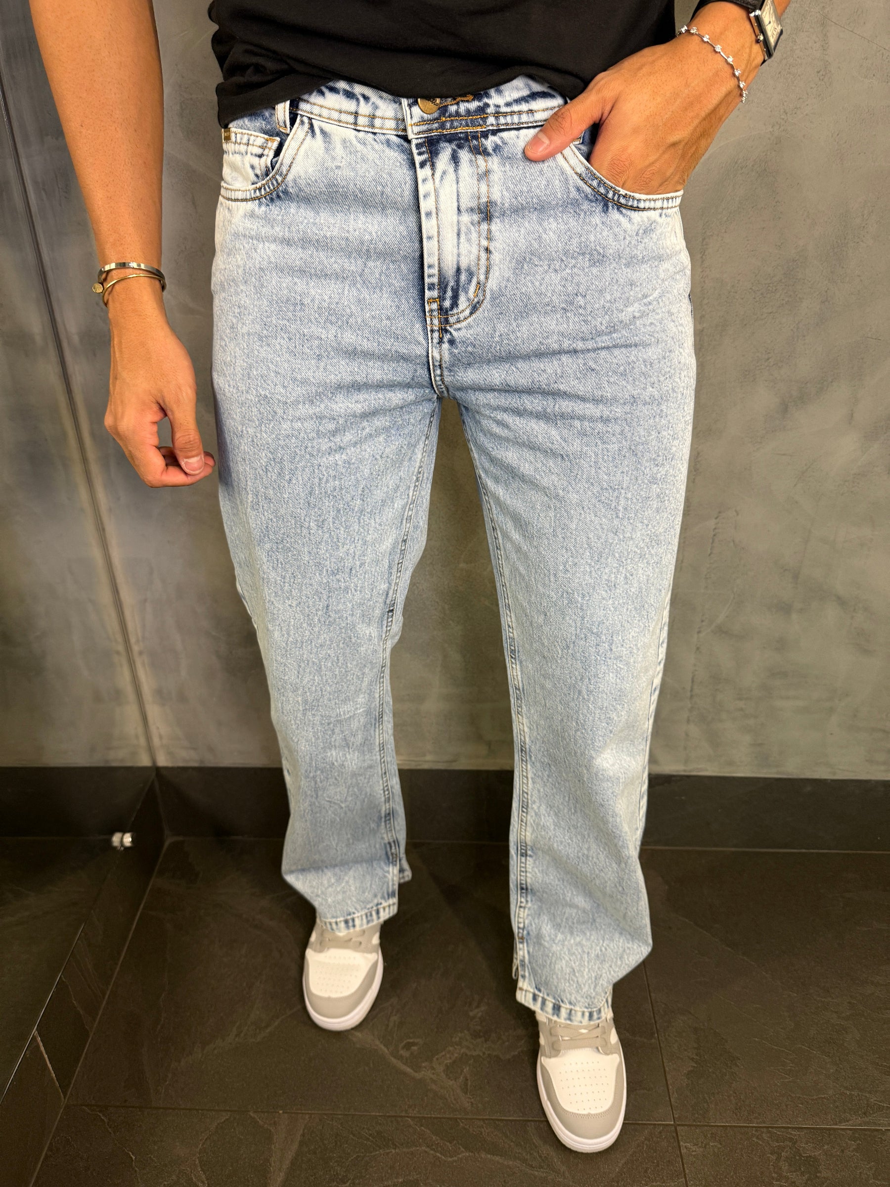 CALÇA JEANS SLIM DOVER FOCATTO AZUL CLARO