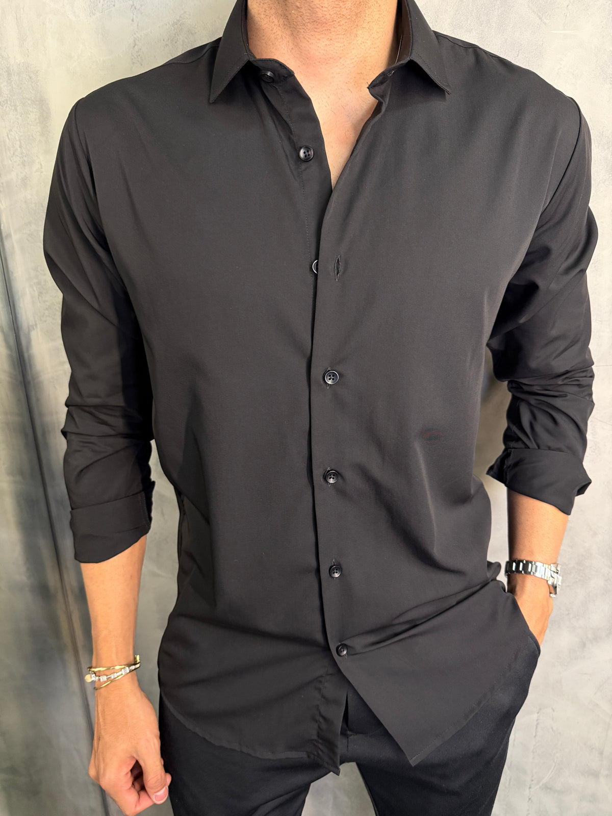CAMISA M/L FIBRA DE BAMBU PONTO H PRETO