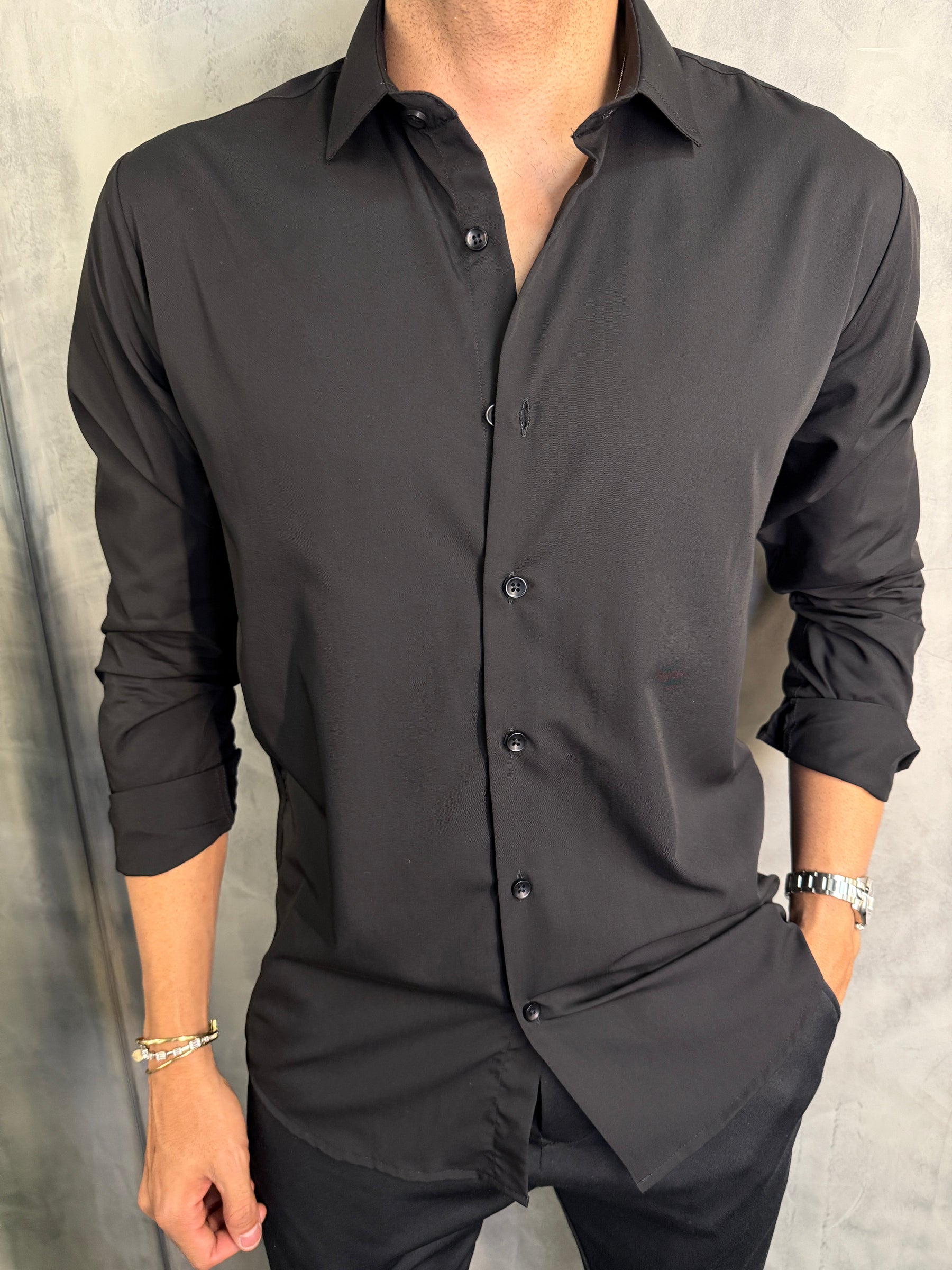 CAMISA M/L FIBRA DE BAMBU PONTO H PRETO