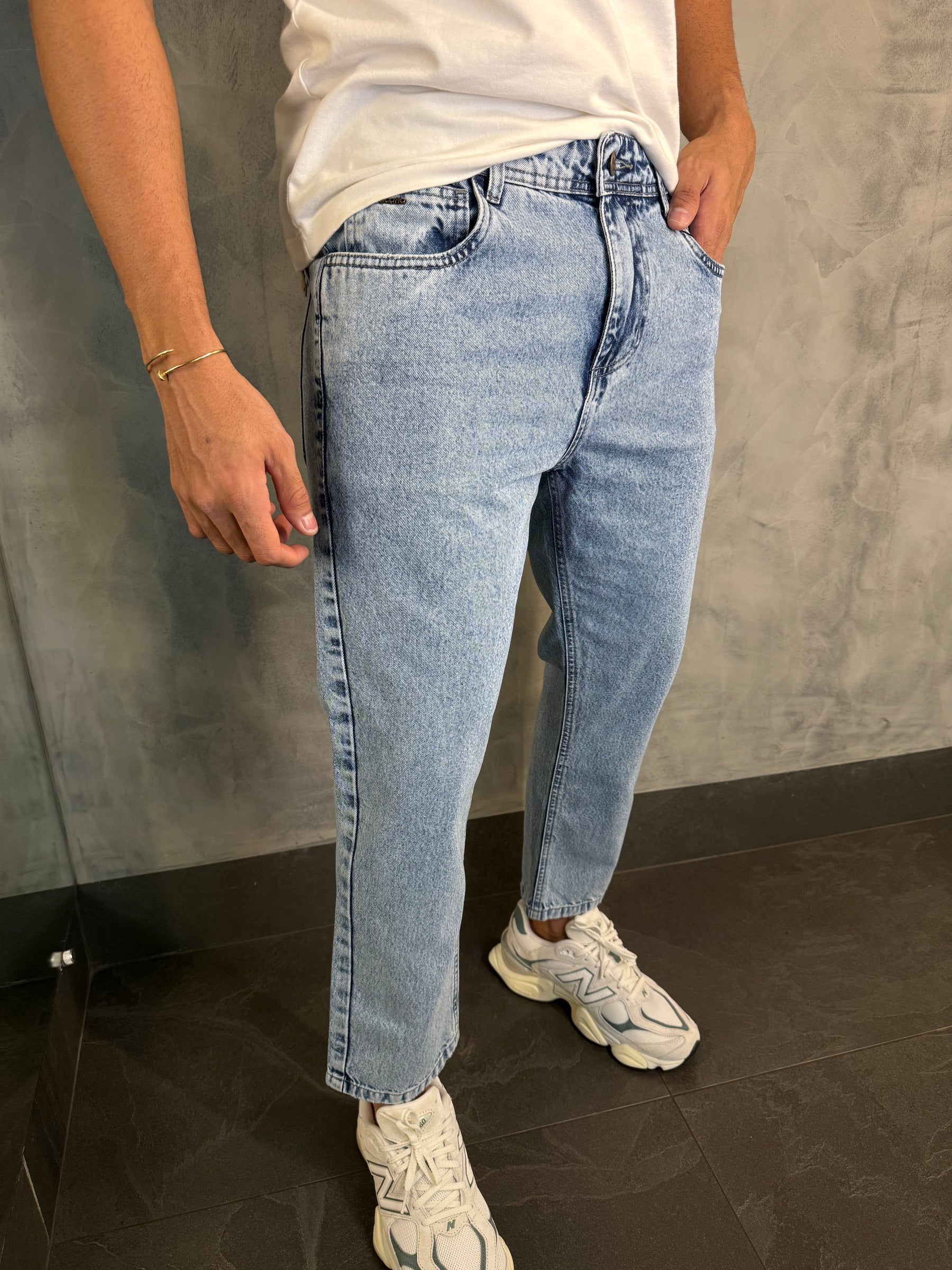 CALÇA JEANS SLIM CROPPED FOCATTO AZUL MÉDIO