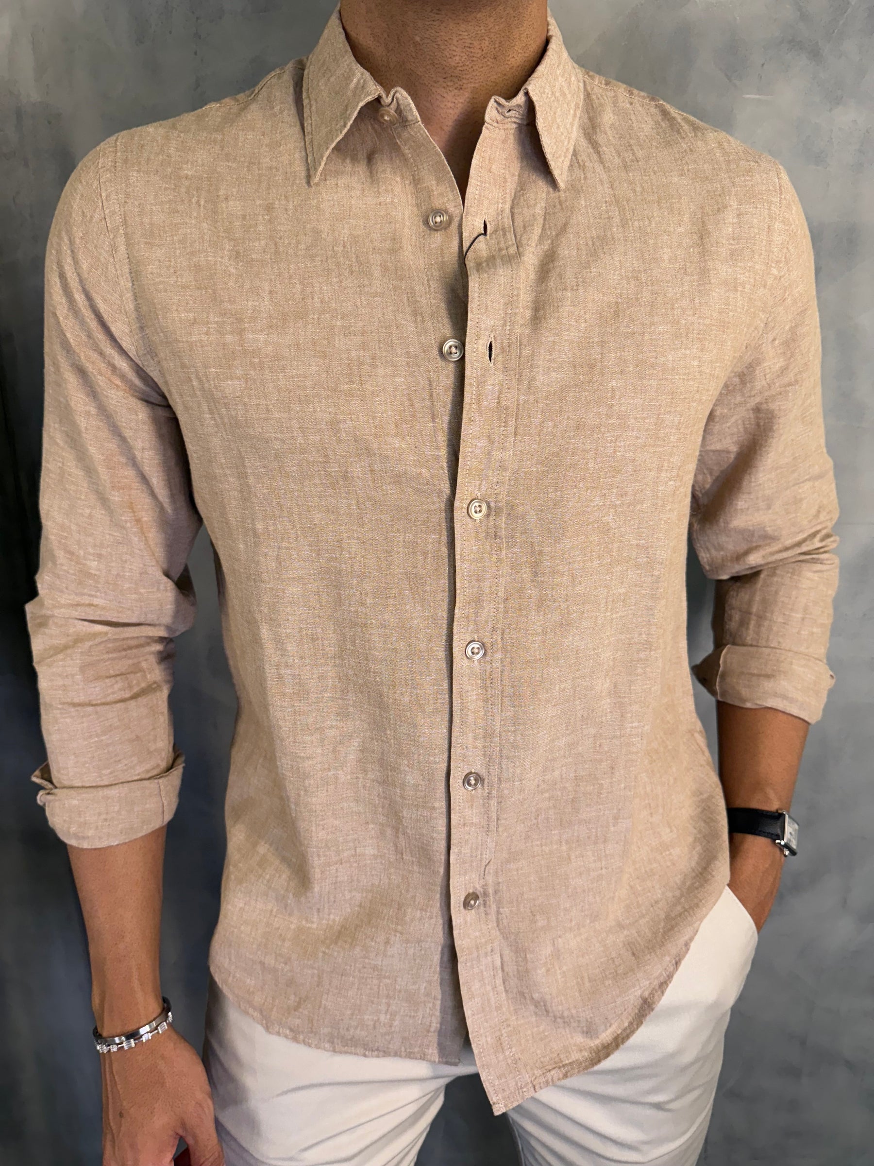 CAMISA M/L LINHO FIO TINTO PONTO H