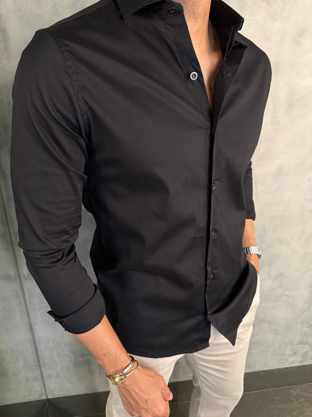 CAMISA MANGA LONGA PONTO H PRETO