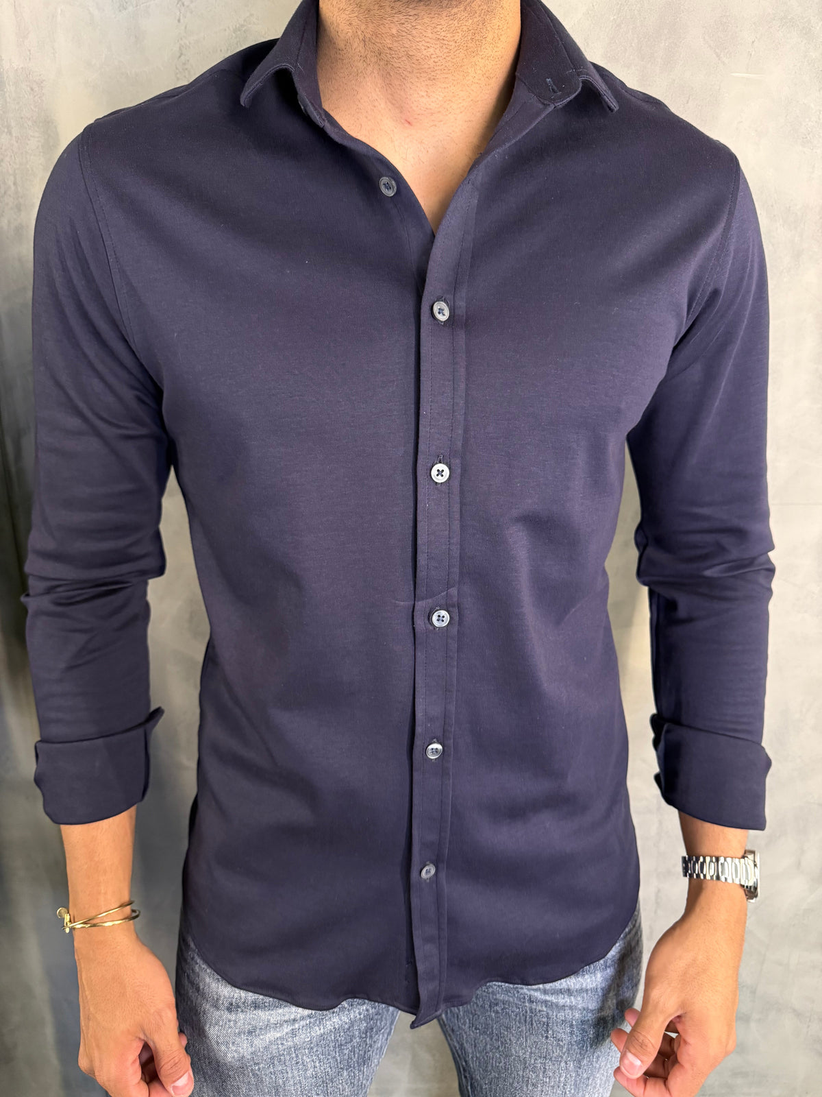 CAMISA M/L MALHA PONTO H MARINHO
