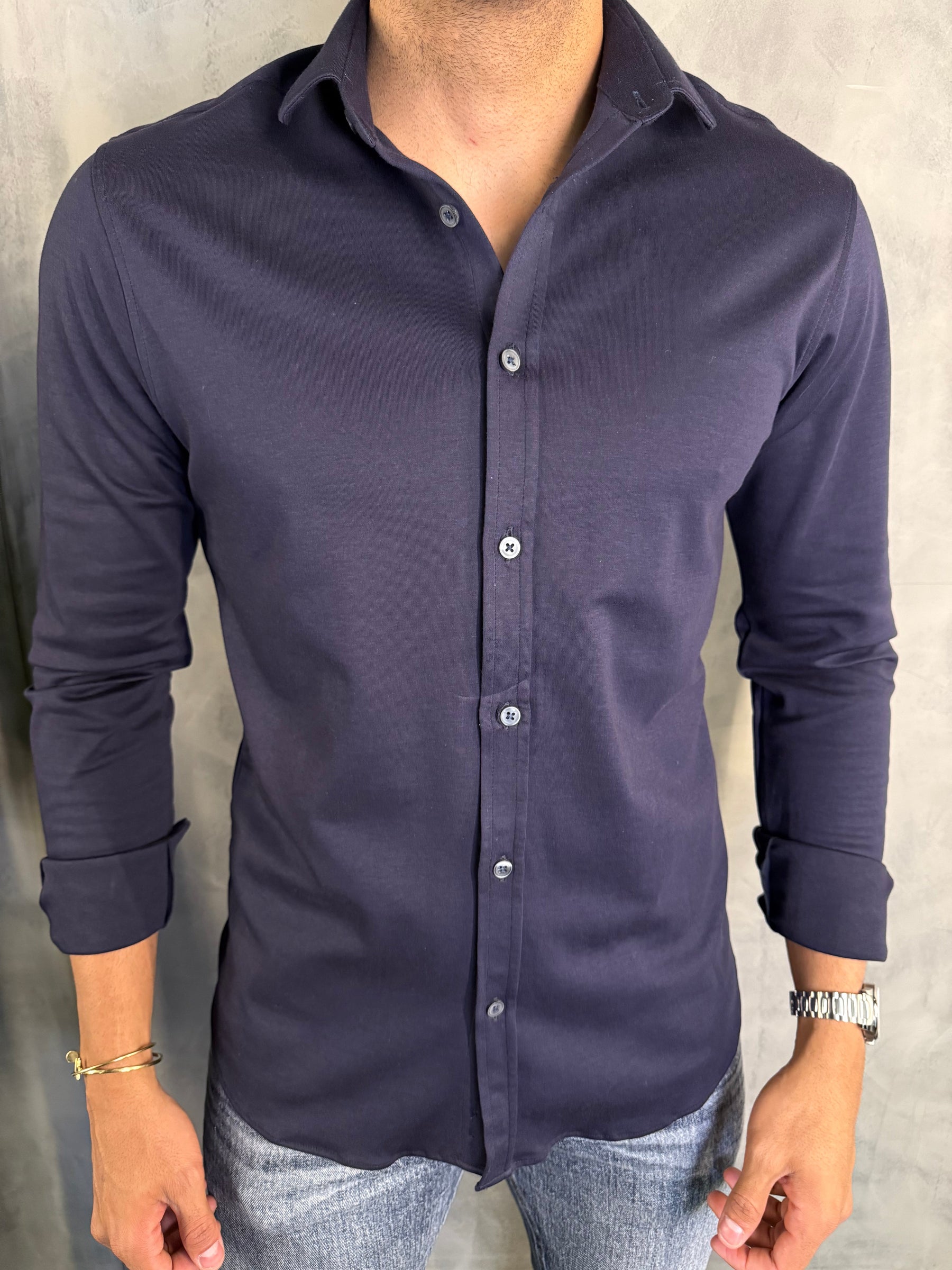 CAMISA M/L MALHA PONTO H MARINHO