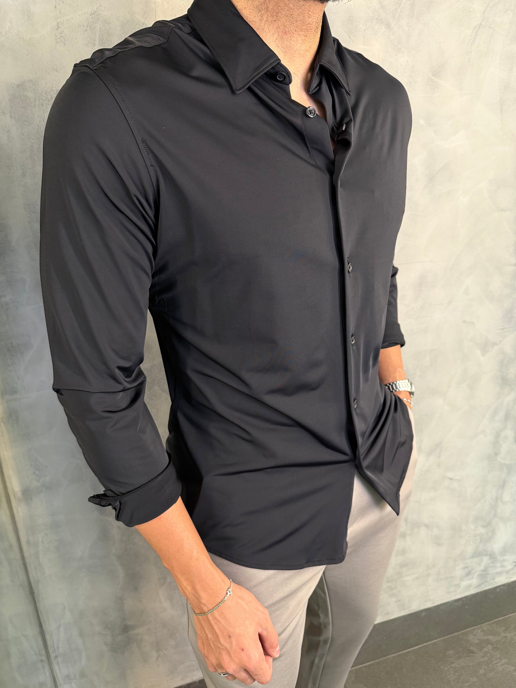 CAMISA M/L TECH POLIAMIDA PONTO H PRETO