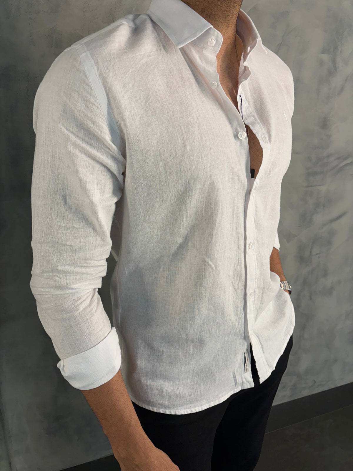 CAMISA DE LINHO M/L INDICCATTO BRANCO