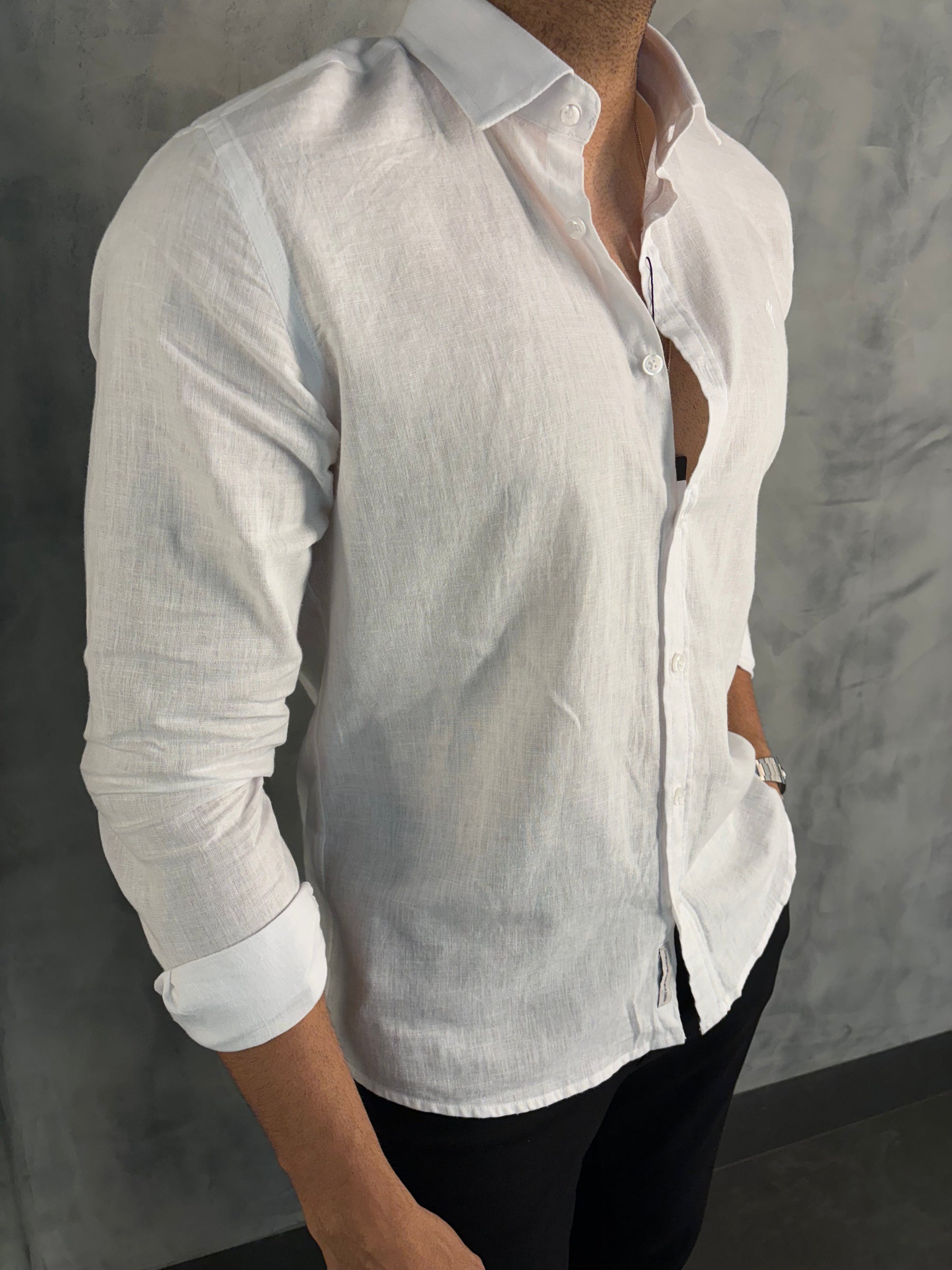CAMISA DE LINHO M/L INDICCATTO BRANCO