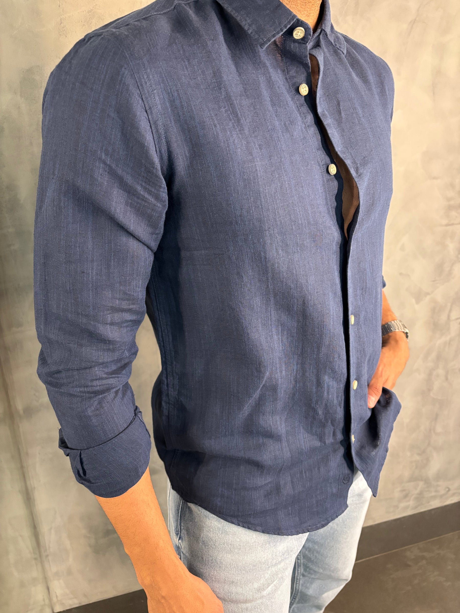 CAMISA M/L LINHO CONTINUA SIMPLES RESERVA MARINHO