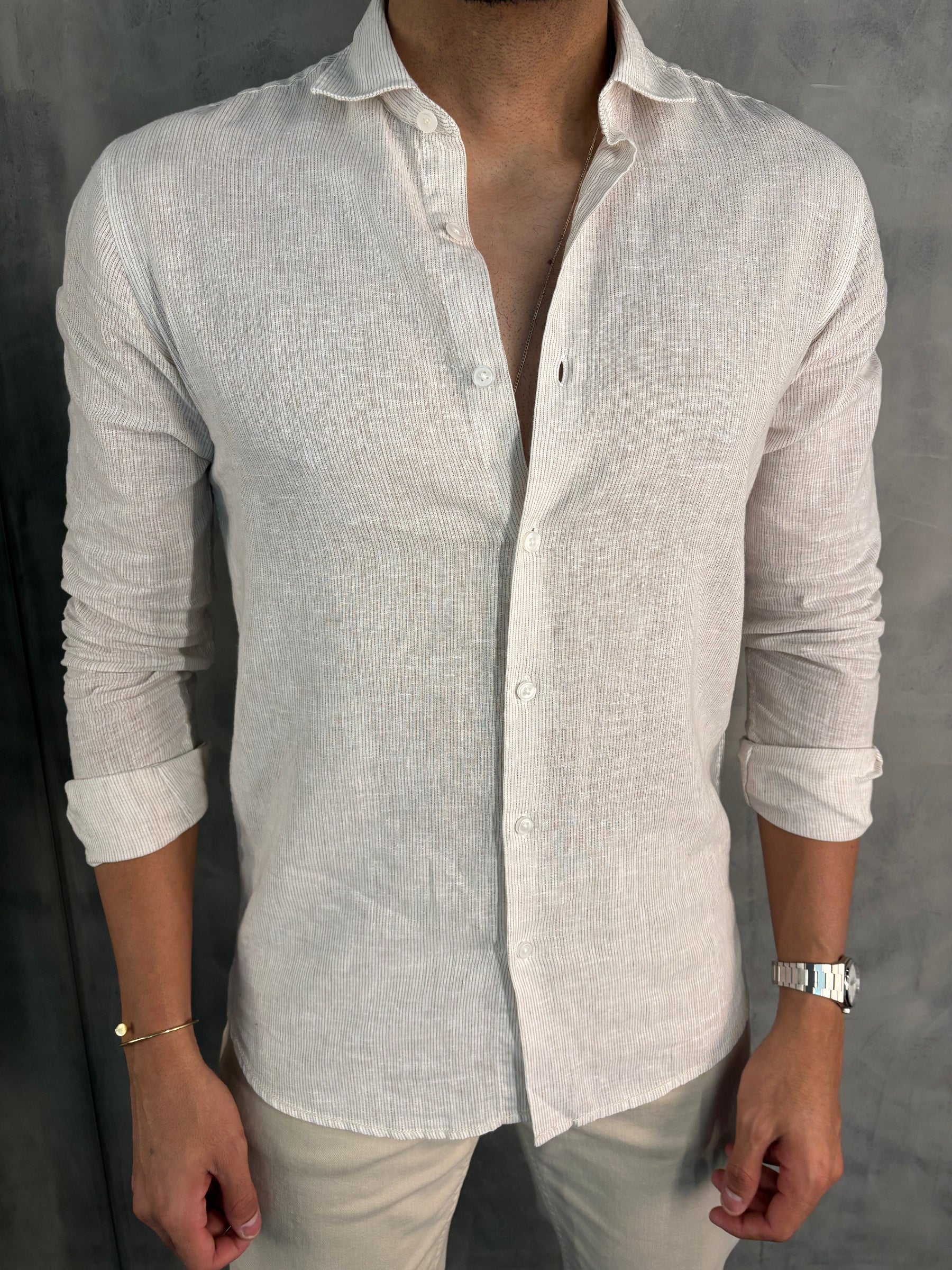 CAMISA LINHO FIO TINTO LISTRADO M/L PONTO H