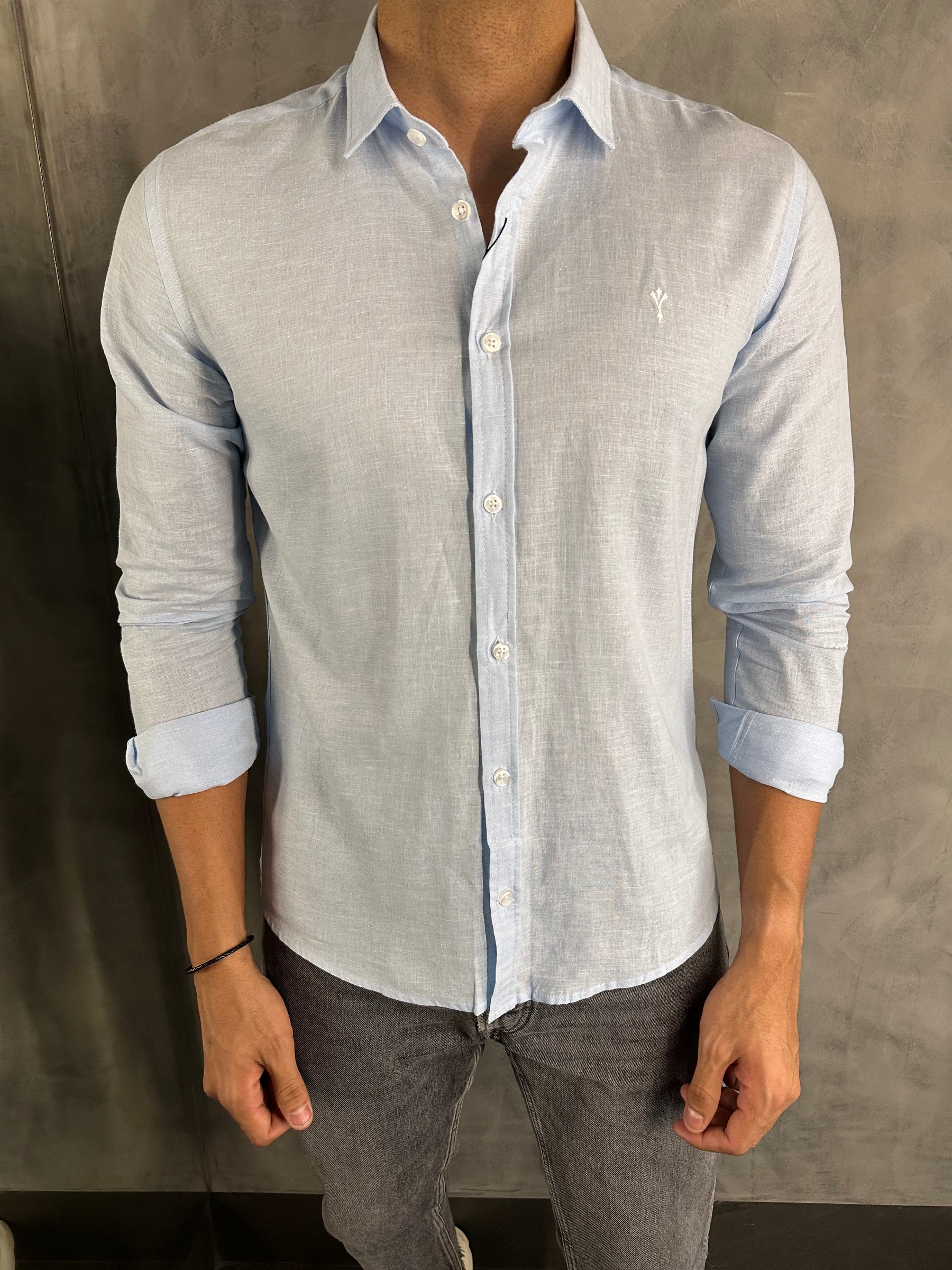 CAMISA DE LINHO M/L INDICCATTO AZUL BB